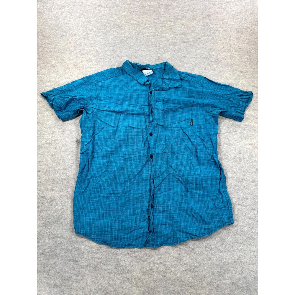 Columbia Under Exposure Yarn Dye Shirt Mens L Blue Plaid Regular Fit AM1238